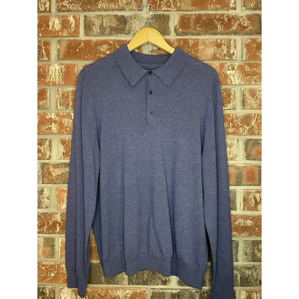 Nordstrom Mens Shop Collared 3 Button Long Sleeve Shirt L 100% Fine Merino Wool